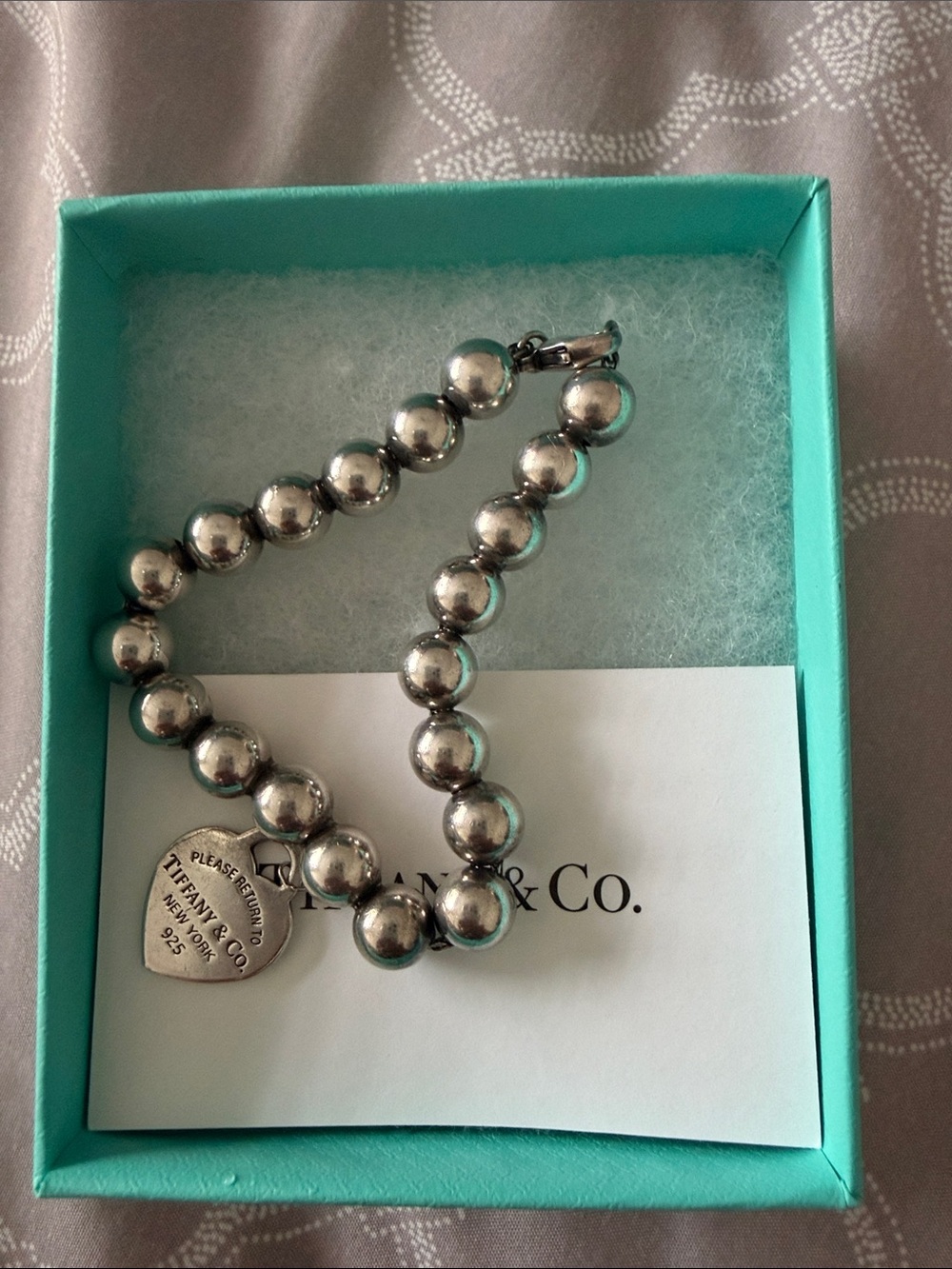 Tiffany & Co. Silver Bead Bracelet with Heart Tag Pendant